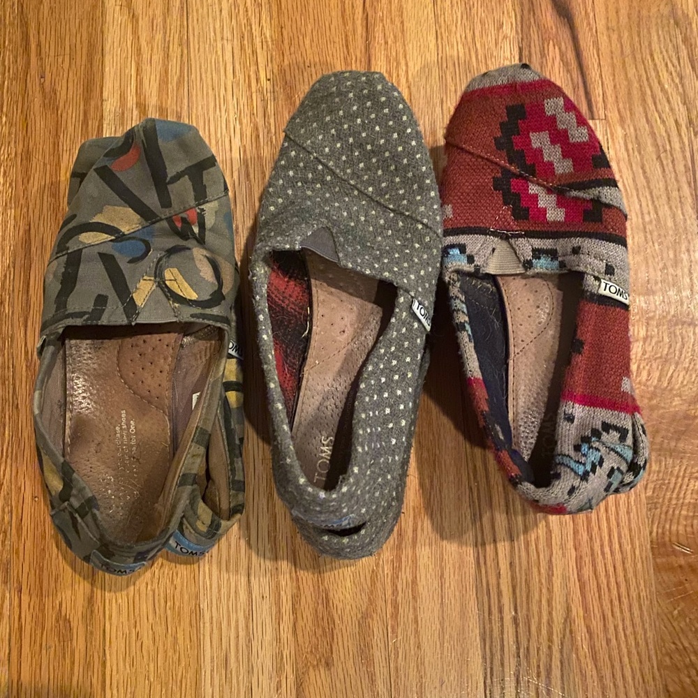3 pair TOMS Women's Classic Slip-On Casual Canvas Flat Shoes